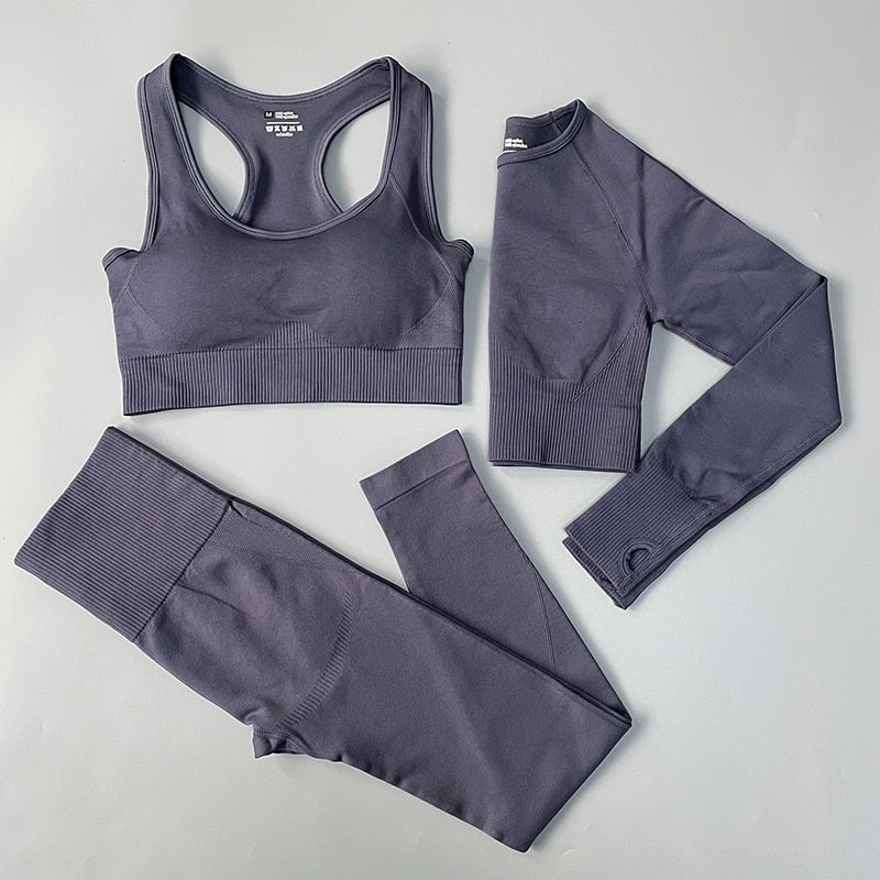 2/3/4PCS Seamless Women Yoga Set Workout Sportswear Gym Clothes Fitness Long Sleeve Crop Top High Waist Leggings Sports Suit