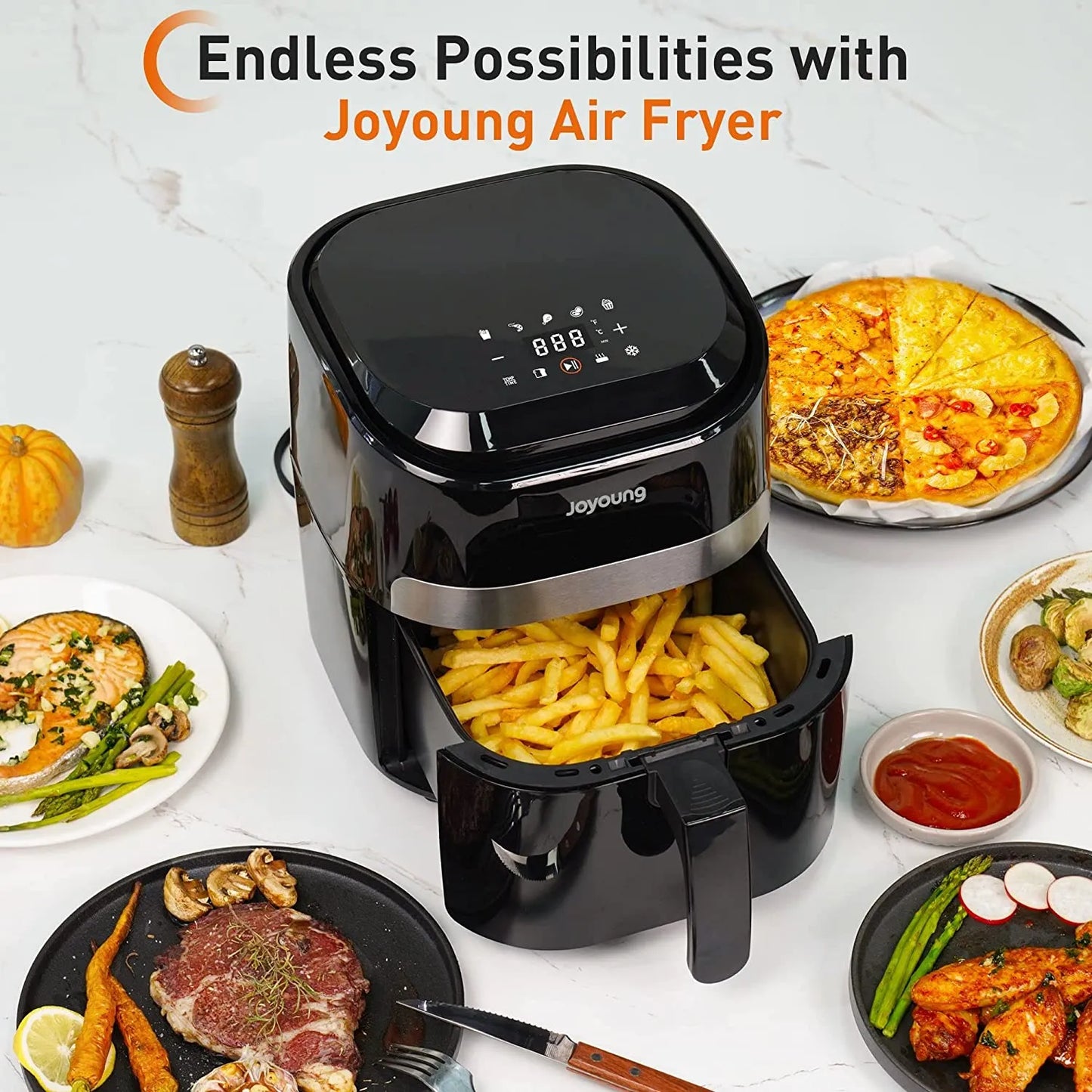 Yoyoung 4.5L Air Fryer with Digital LED Touch Screen and 8 Automatic Programmes - Preheating, Keeping Warm, and Oilless Cooking