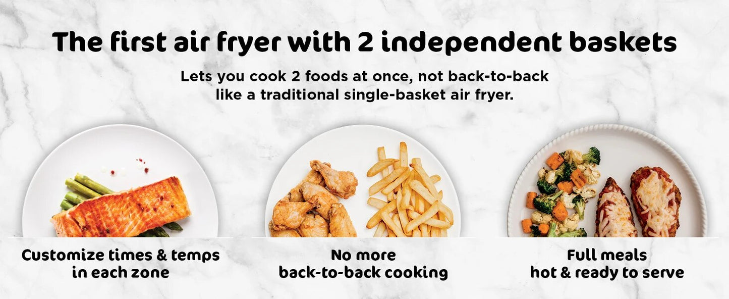 Ninja DZ201 Foodi 8-Quart 6-in-1 DualZone Air Fryer with 2 Independent Baskets