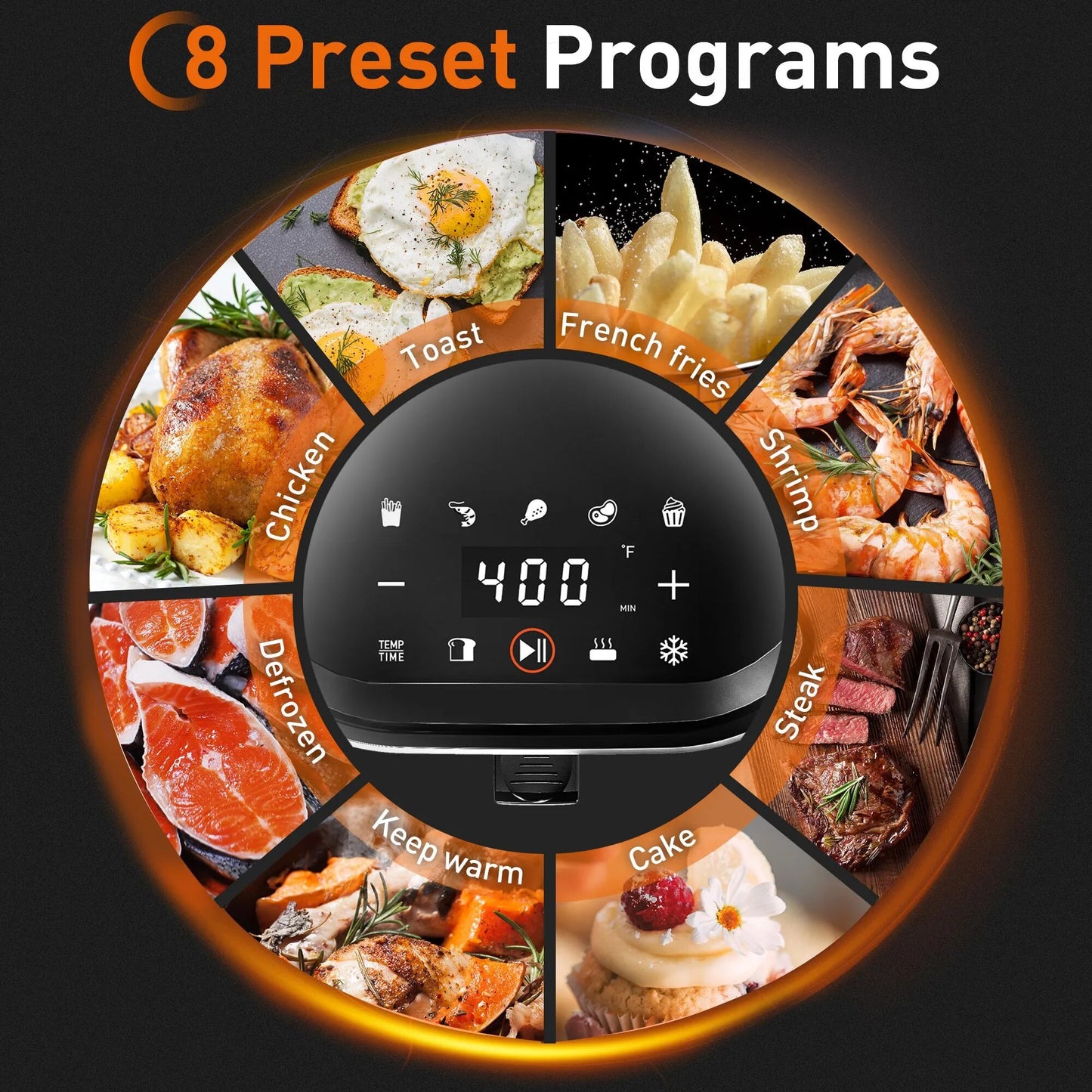 Yoyoung 4.5L Air Fryer with Digital LED Touch Screen and 8 Automatic Programmes - Preheating, Keeping Warm, and Oilless Cooking