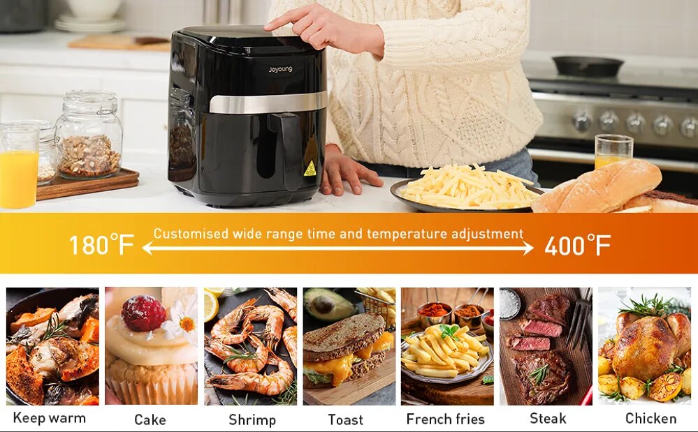 Yoyoung 4.5L Air Fryer with Digital LED Touch Screen and 8 Automatic Programmes - Preheating, Keeping Warm, and Oilless Cooking