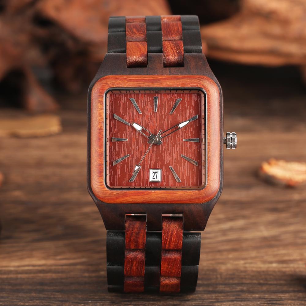 Retro Wood Watches for Men Unique Rectangle