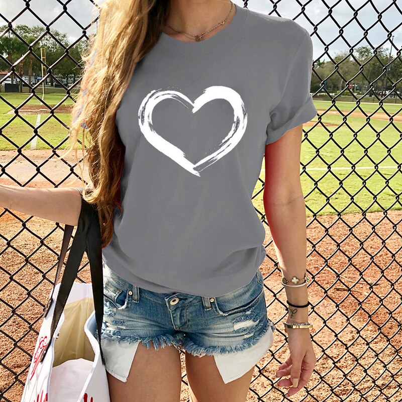 Hearts Women T-shirts Casual Harajuku Love Print