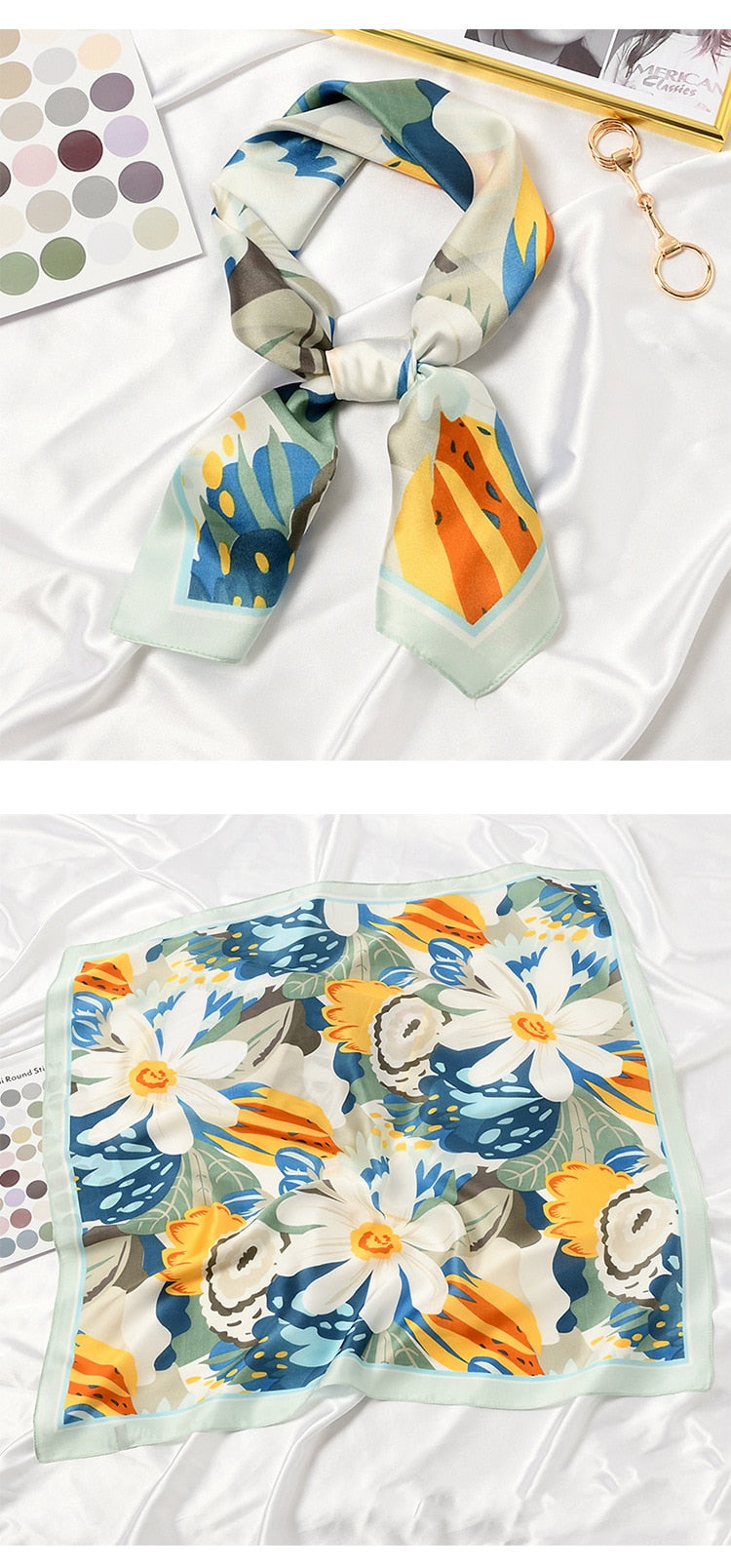 Blooming Flowers Print Square Scarf Women Neckerchief