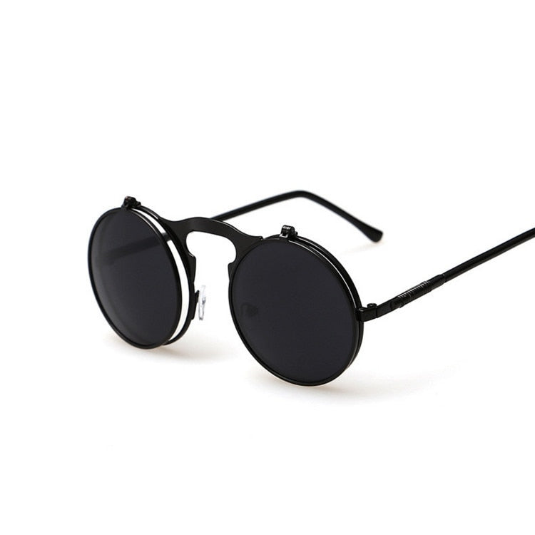 Retro Flip Round Sunglasses Men Women Metal