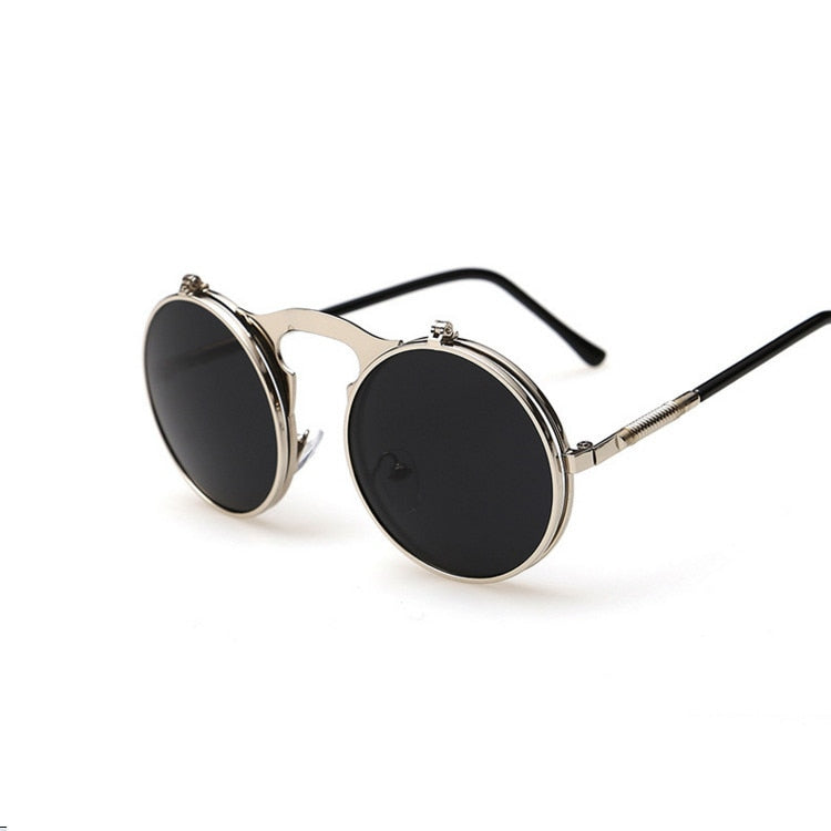 Retro Flip Round Sunglasses Men Women Metal