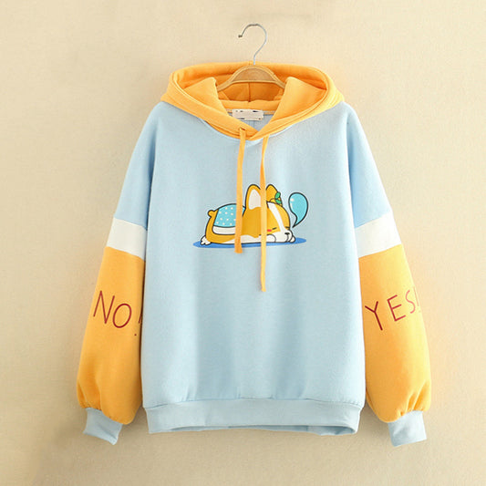 Cartoon Animal Corgi Dog Hooded Long-sleeve Hoody