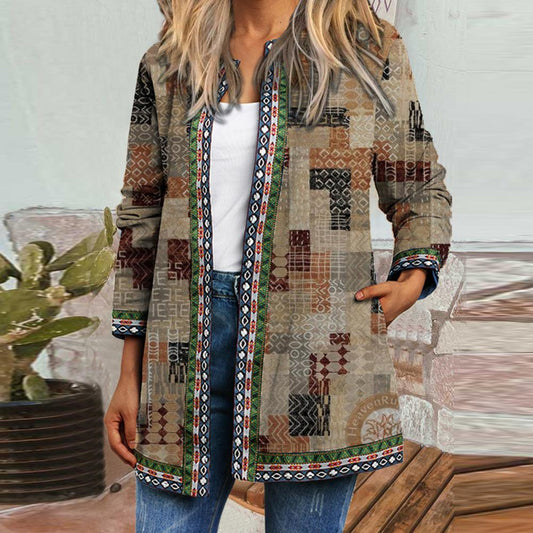 Loose Women Jacket Coat Ethnic Pocket Vintage