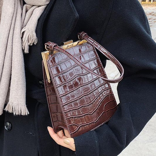 Crocodile Pattern Clip Women Shoulder Bag