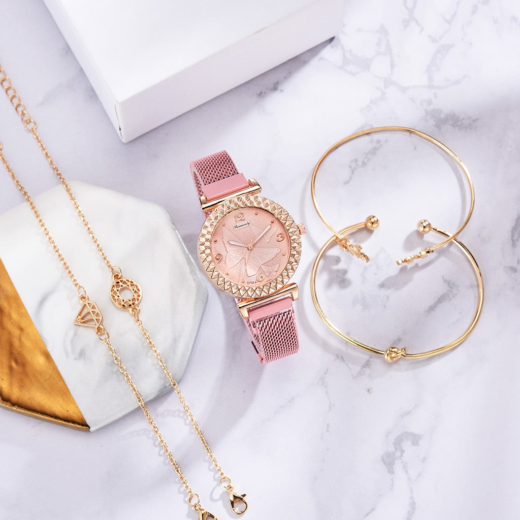 5PCS Women Watch Set Luxury Rose Gold