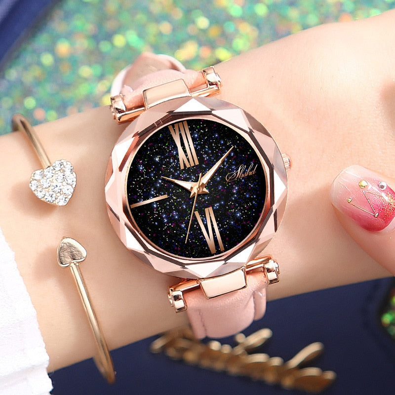 Leather Starry Sky Woman Watch Luminous