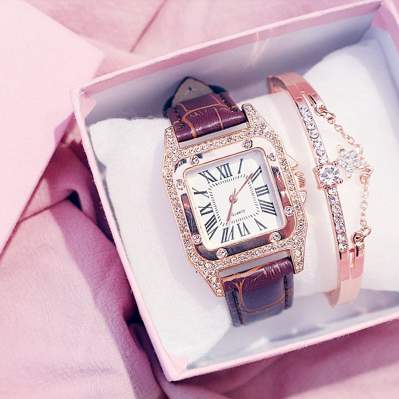 Women Diamond Watch Starry Square Watches