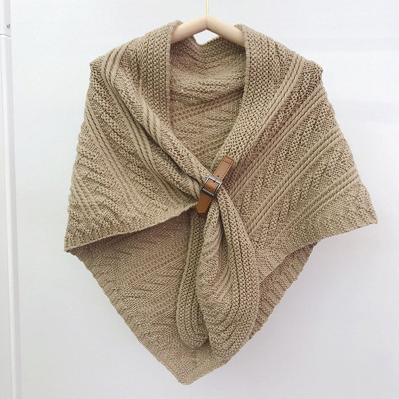 Winter Women Warm Knitted Triangle Scarf Leather Strap