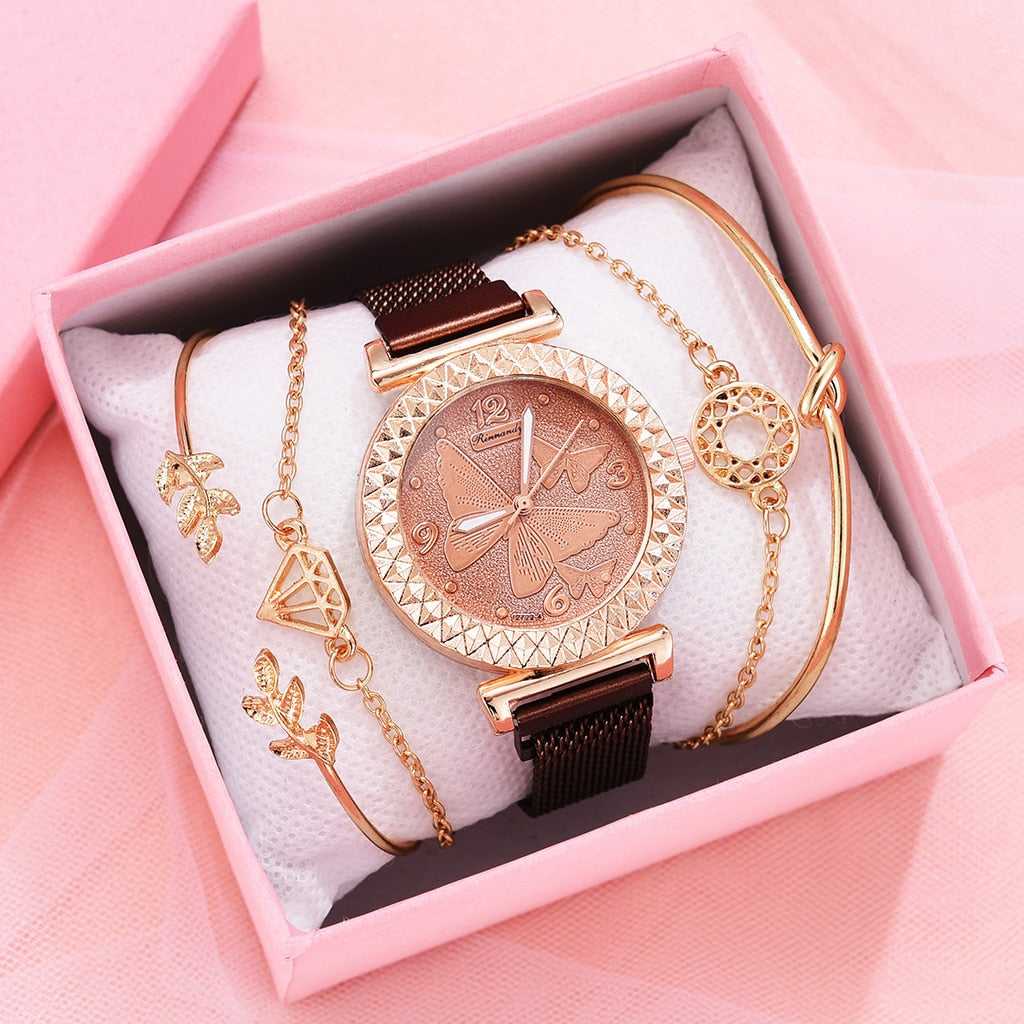 5PCS Women Watch Set Luxury Rose Gold