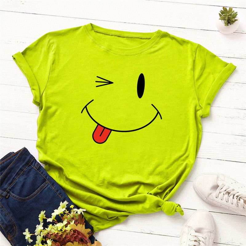 Women T Shirt Print Graphic Casual Female Green Tops