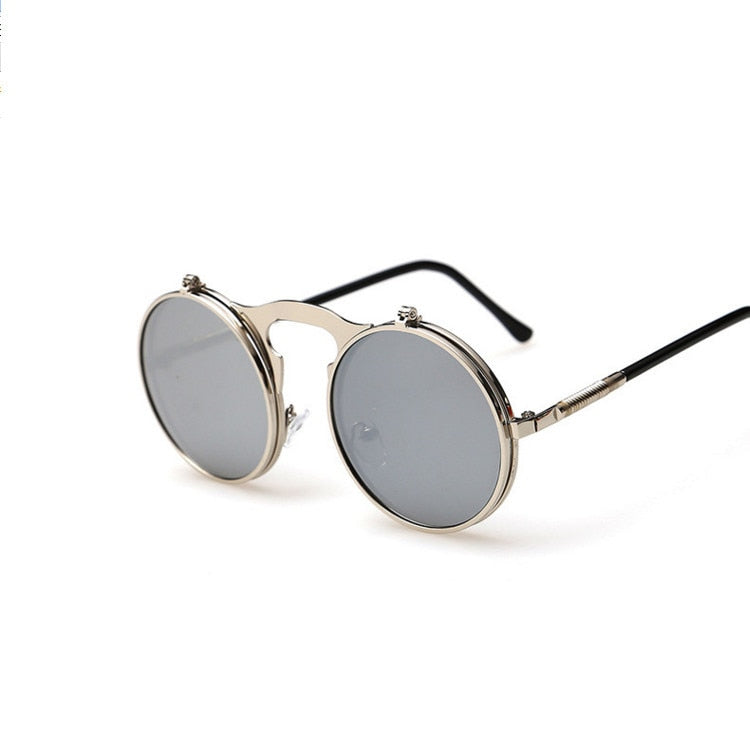 Retro Flip Round Sunglasses Men Women Metal