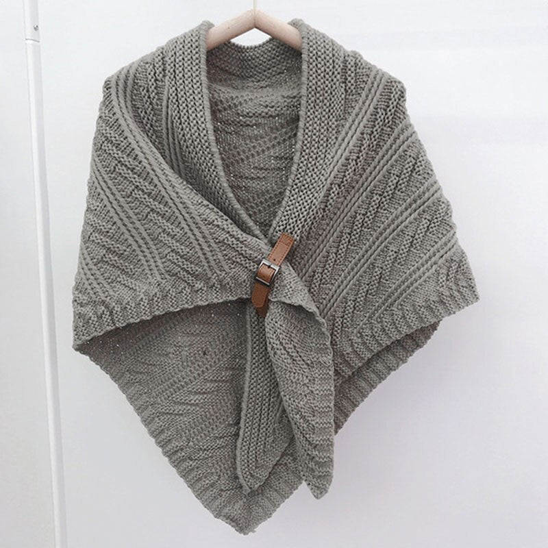 Winter Women Warm Knitted Triangle Scarf Leather Strap