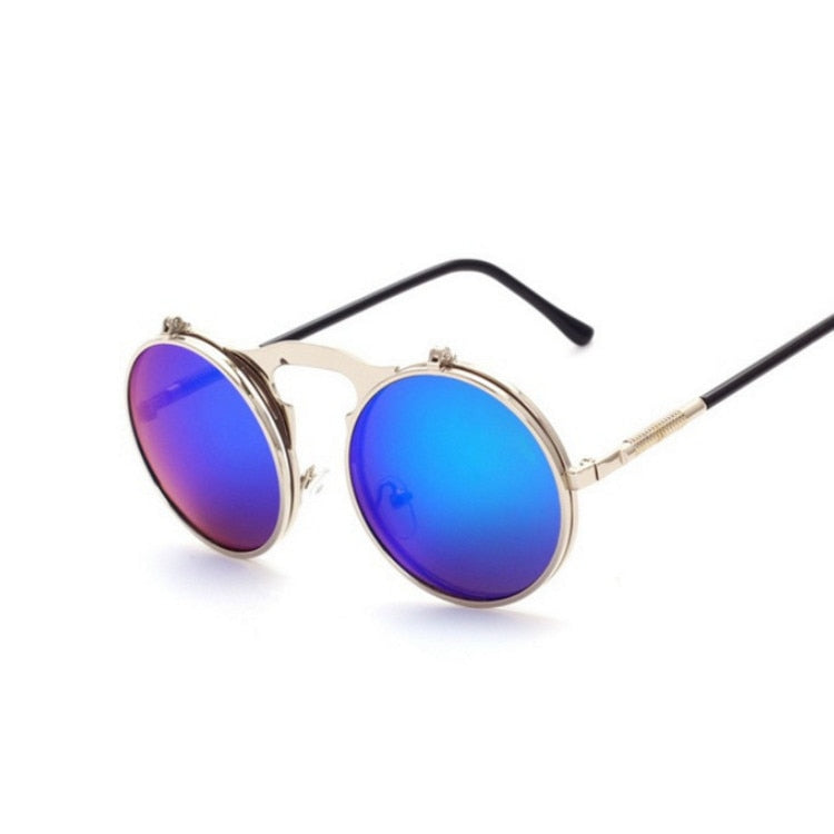 Retro Flip Round Sunglasses Men Women Metal