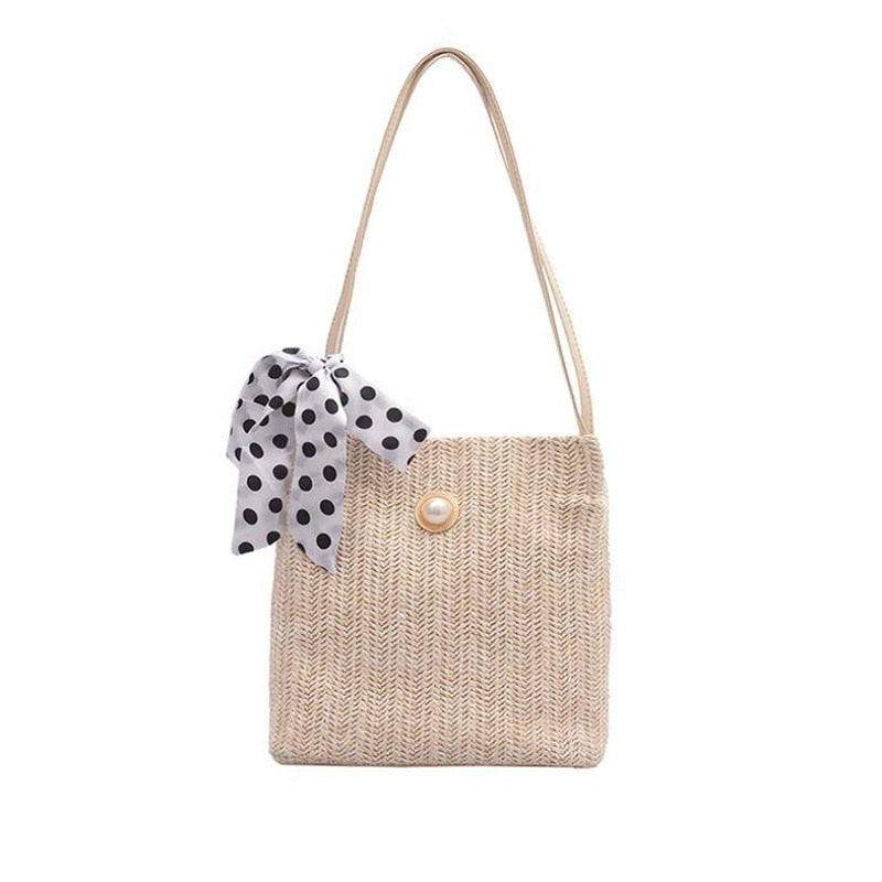 Women Crossbody Shoulder Bag Knitted Straw