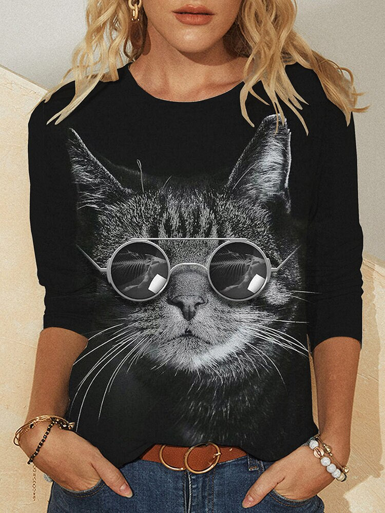 Explosive Cute Cat 3D Printing Casual Loose Women T Shirt