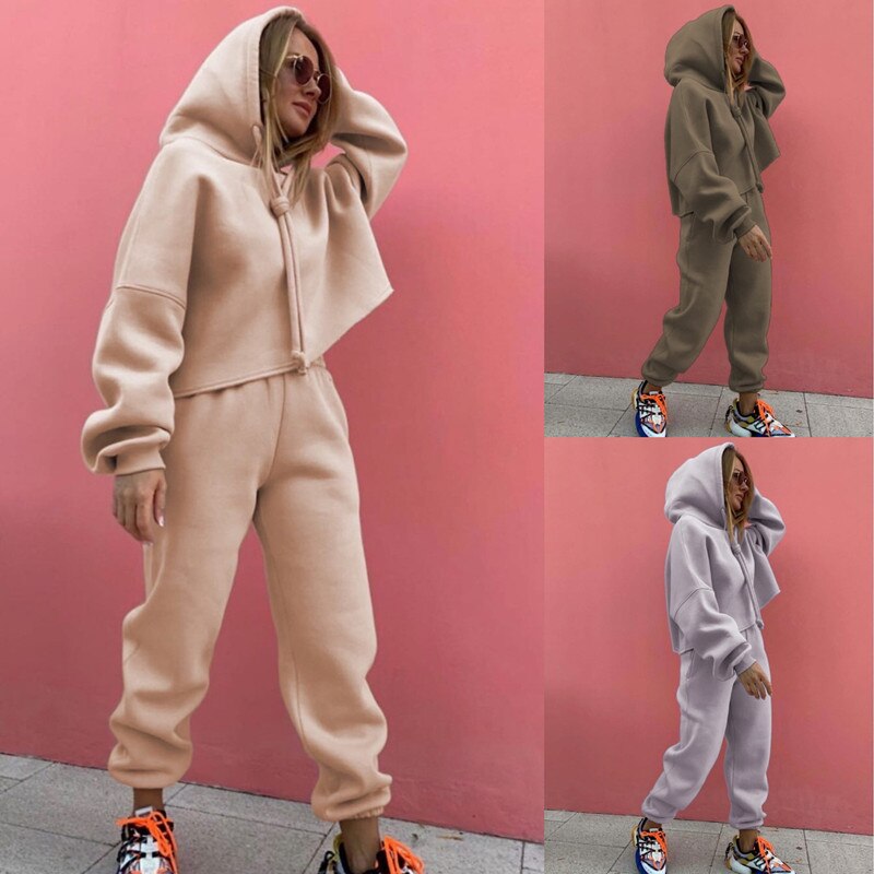 Top Hoodies Autumn Solid Outfits Women's Casual Set