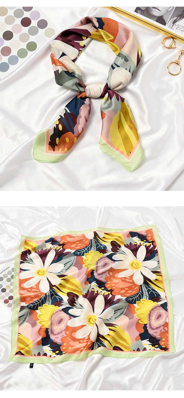 Blooming Flowers Print Square Scarf Women Neckerchief