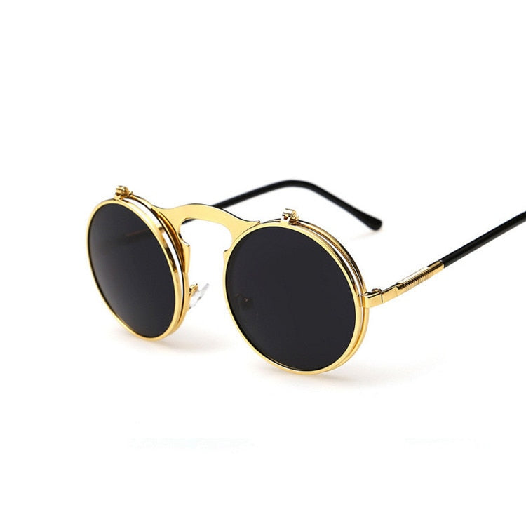 Retro Flip Round Sunglasses Men Women Metal