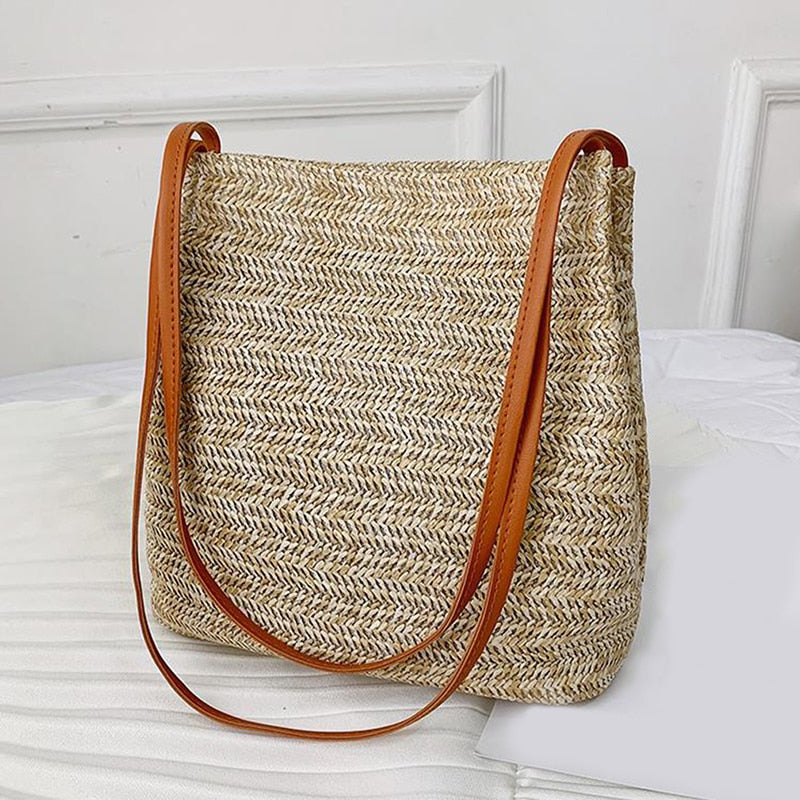 Women Crossbody Shoulder Bag Knitted Straw