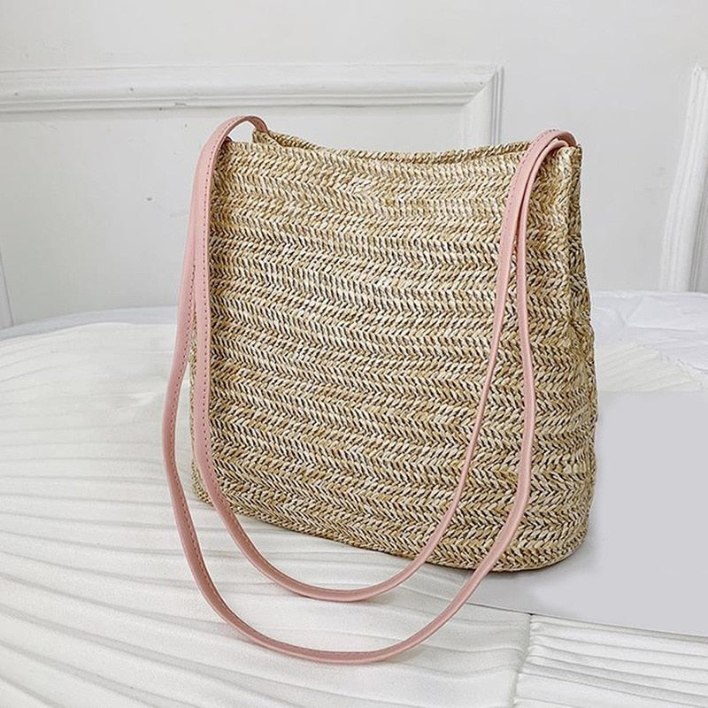 Women Crossbody Shoulder Bag Knitted Straw