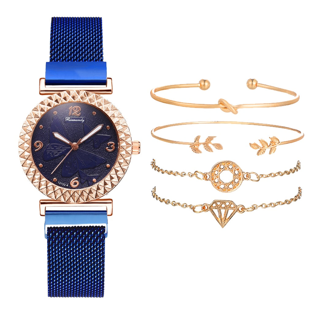 5PCS Women Watch Set Luxury Rose Gold