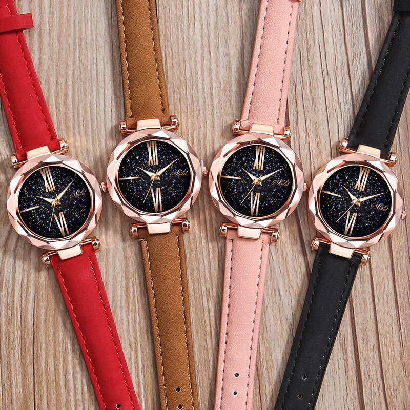 Leather Starry Sky Woman Watch Luminous