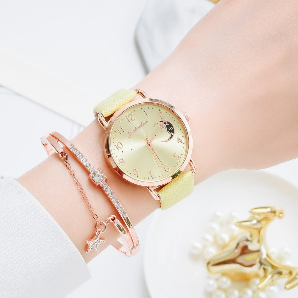 Women Watch Moon Numbers Dial Bracelet