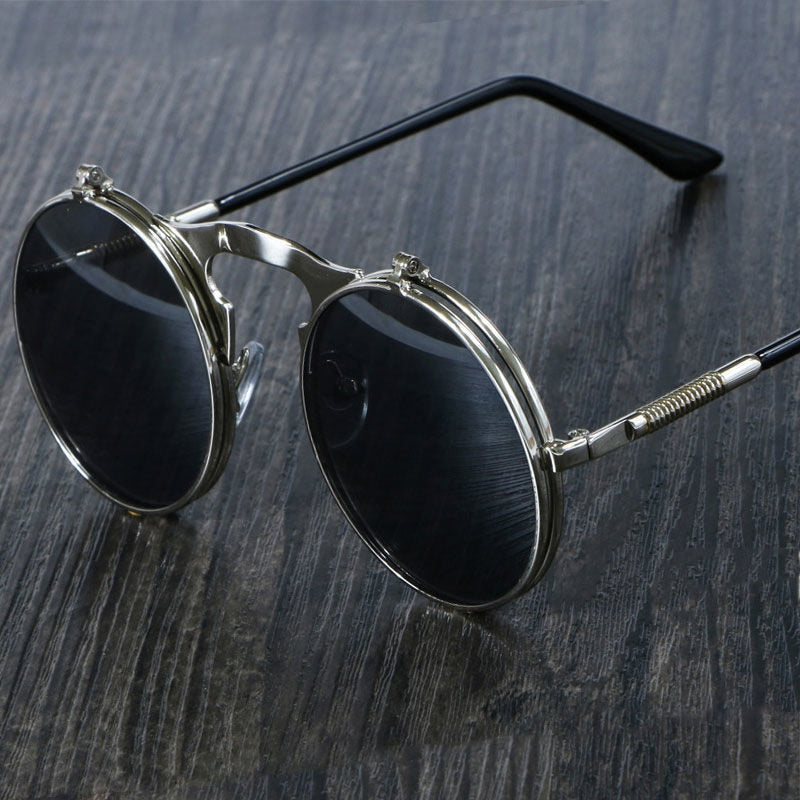 Retro Flip Round Sunglasses Men Women Metal