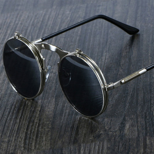 Retro Flip Round Sunglasses Men Women Metal