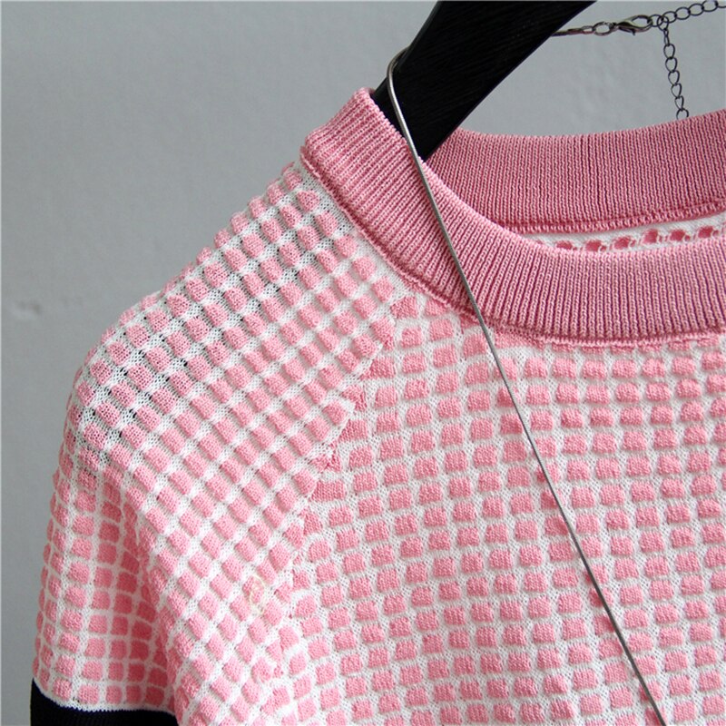 Knit Plaid Summer Short Sleeve Striped Pullover Women