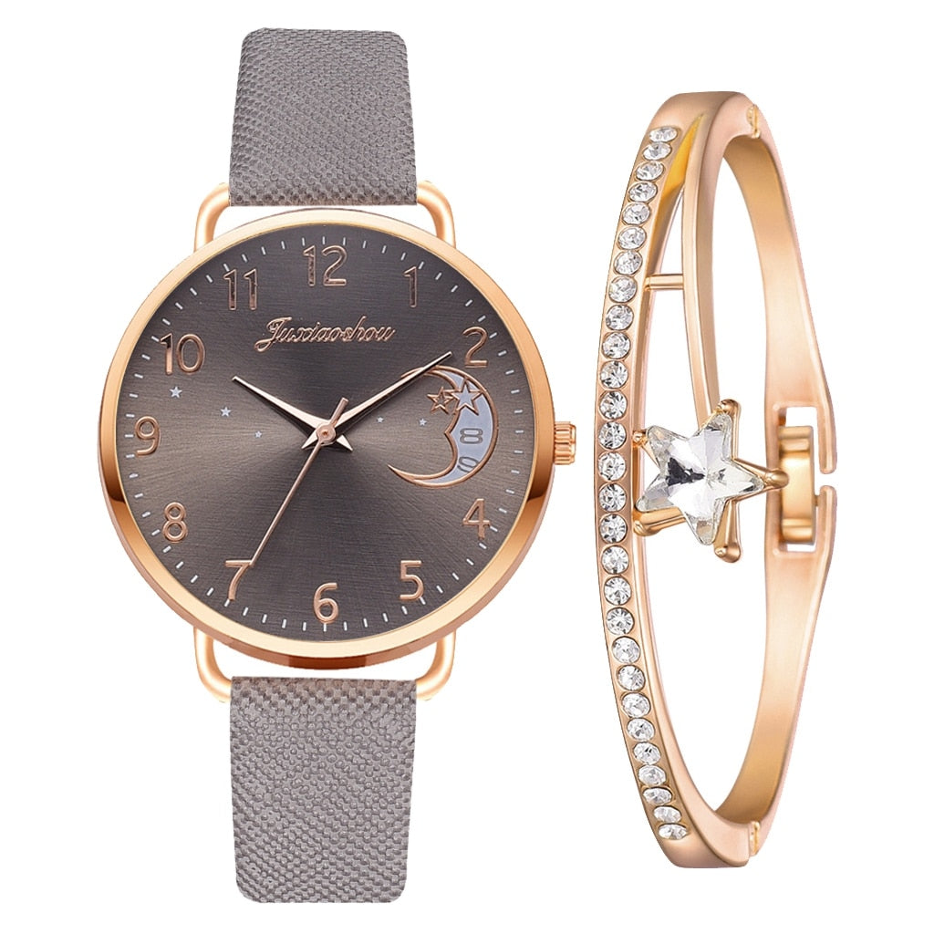 Women Watch Moon Numbers Dial Bracelet