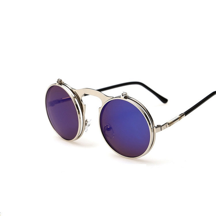 Retro Flip Round Sunglasses Men Women Metal