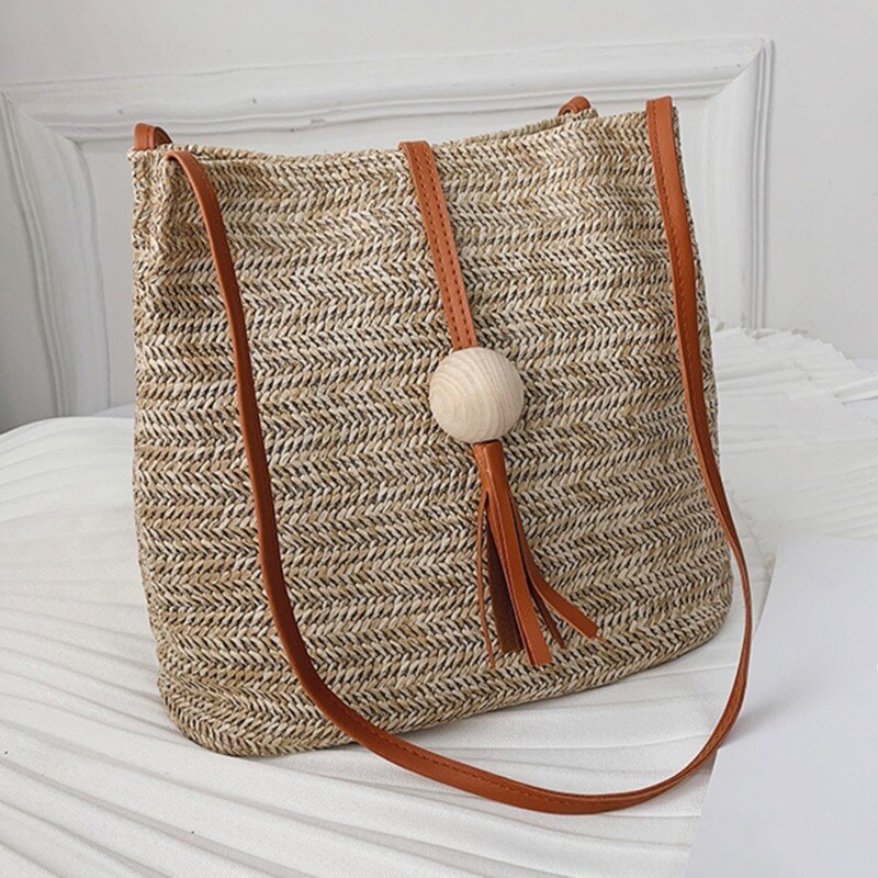 Women Crossbody Shoulder Bag Knitted Straw