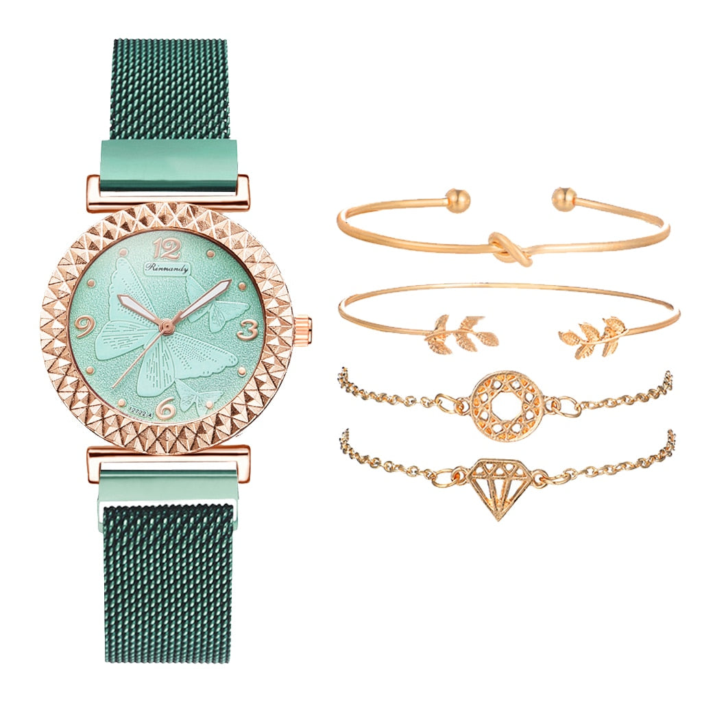 5PCS Women Watch Set Luxury Rose Gold