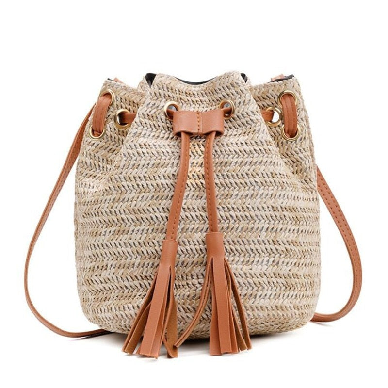 Women Crossbody Shoulder Bag Knitted Straw