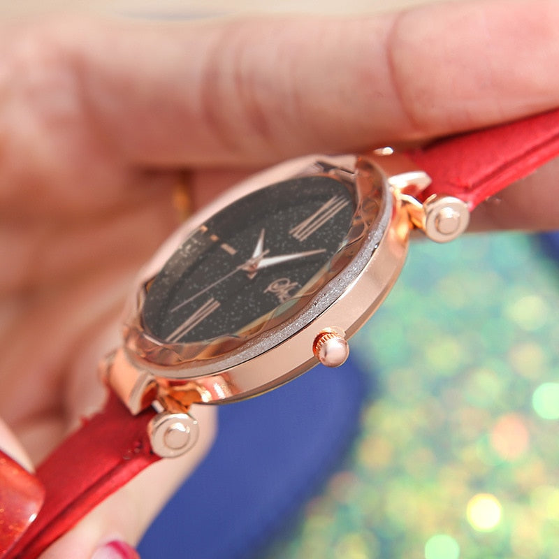 Leather Starry Sky Woman Watch Luminous