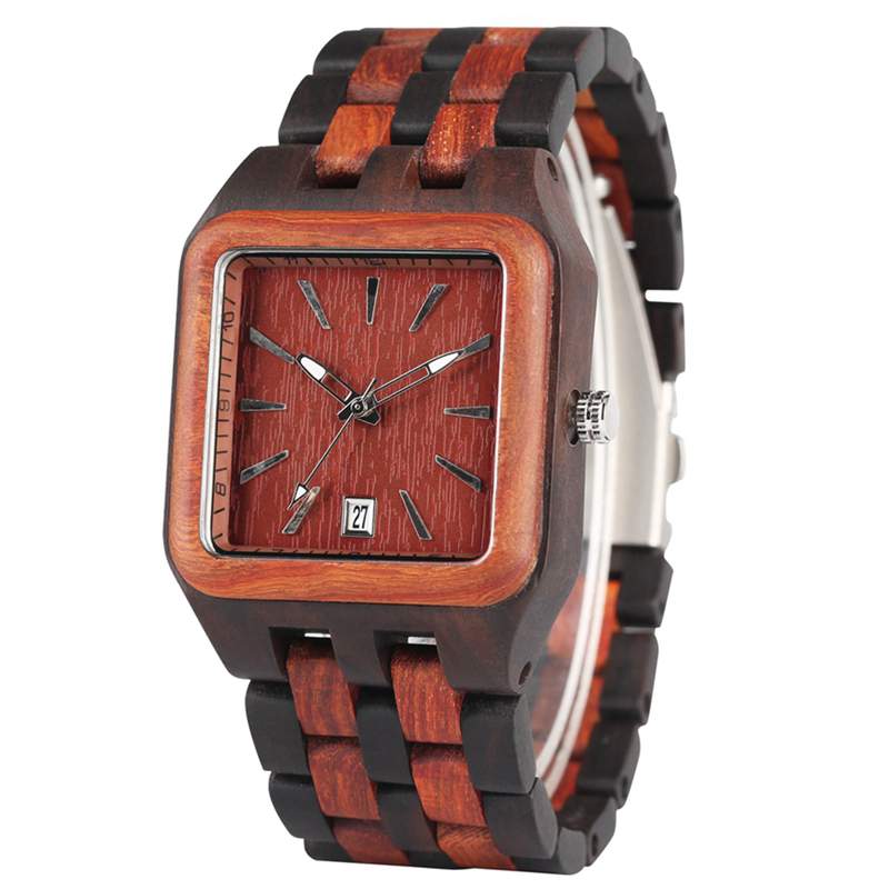 Retro Wood Watches for Men Unique Rectangle