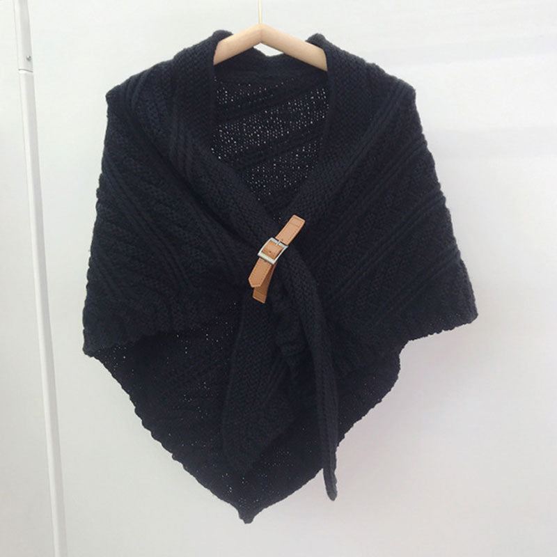 Winter Women Warm Knitted Triangle Scarf Leather Strap