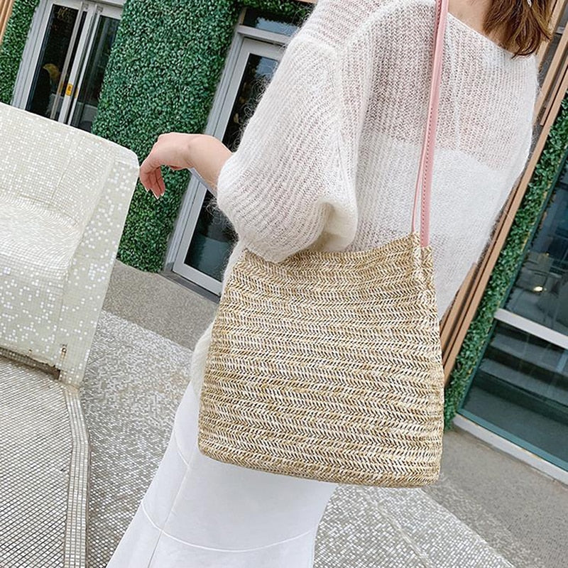 Women Crossbody Shoulder Bag Knitted Straw