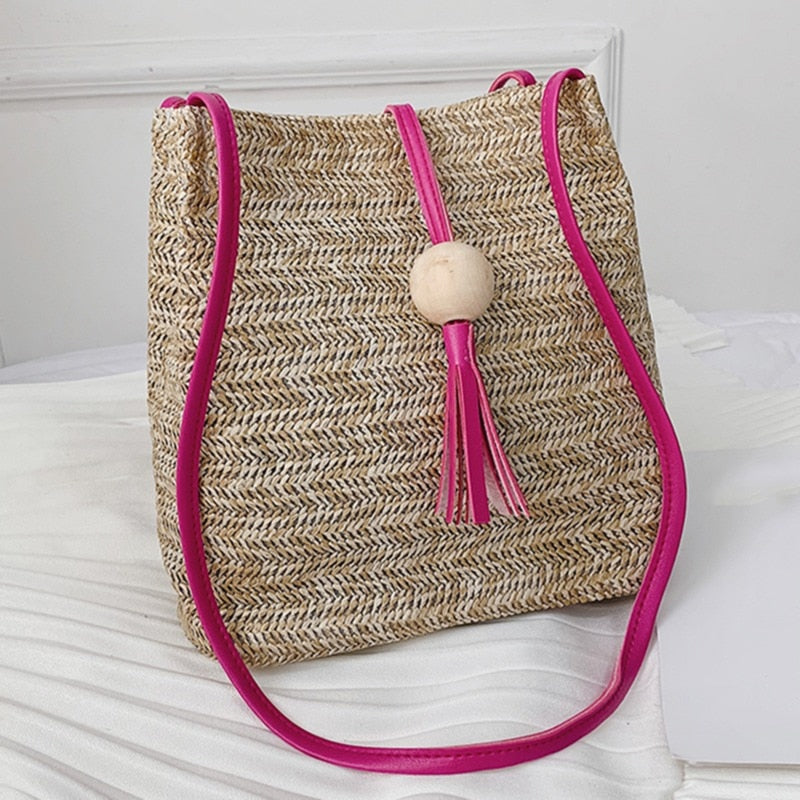 Women Crossbody Shoulder Bag Knitted Straw