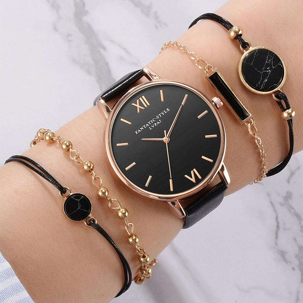 Hot Sales Woman Watch Set 5 pcs Quartz Leather