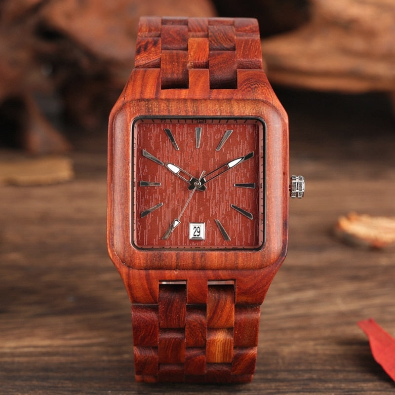 Retro Wood Watches for Men Unique Rectangle