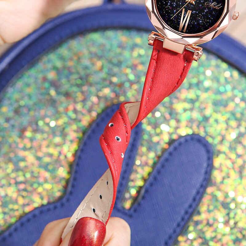 Leather Starry Sky Woman Watch Luminous