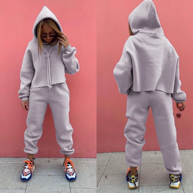 Top Hoodies Autumn Solid Outfits Women's Casual Set