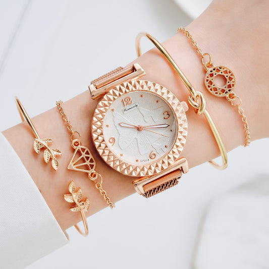 5PCS Women Watch Set Luxury Rose Gold